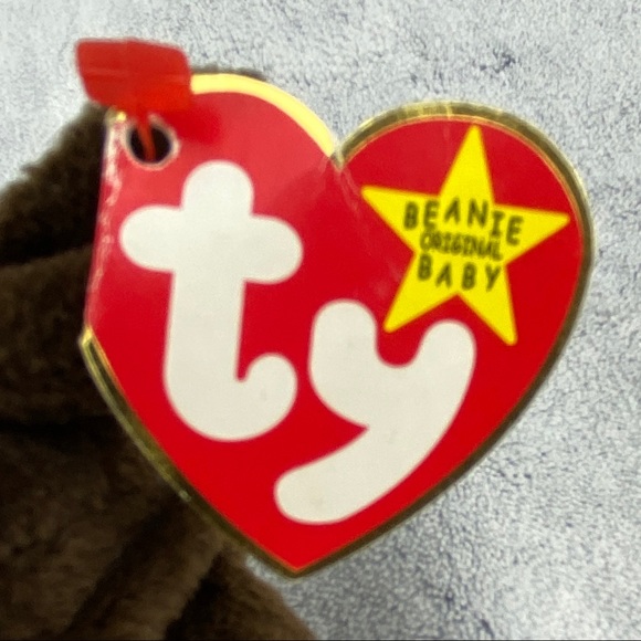 Ty Beanie Babies Bull Terrier Full Body Beanbag Plush 'Bruno' Brown & White 1997 - Picture 7 of 13